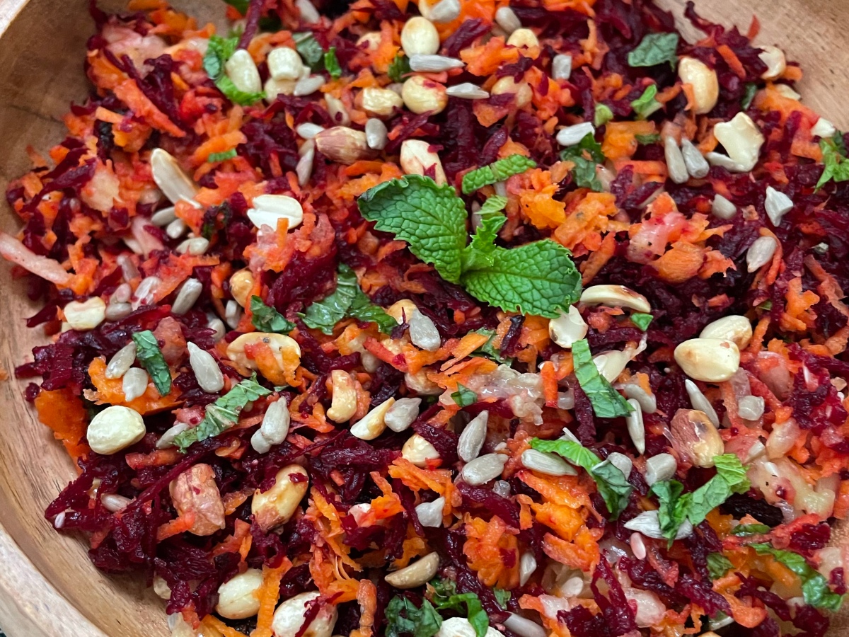 Beetroot Carrot Salad with Roasted Peanuts